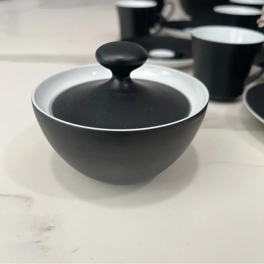 Espana Noche Block Bidasoa Black Matte Coffee Tea Set Vintage 25 Piece Set - Picture 10 of 16